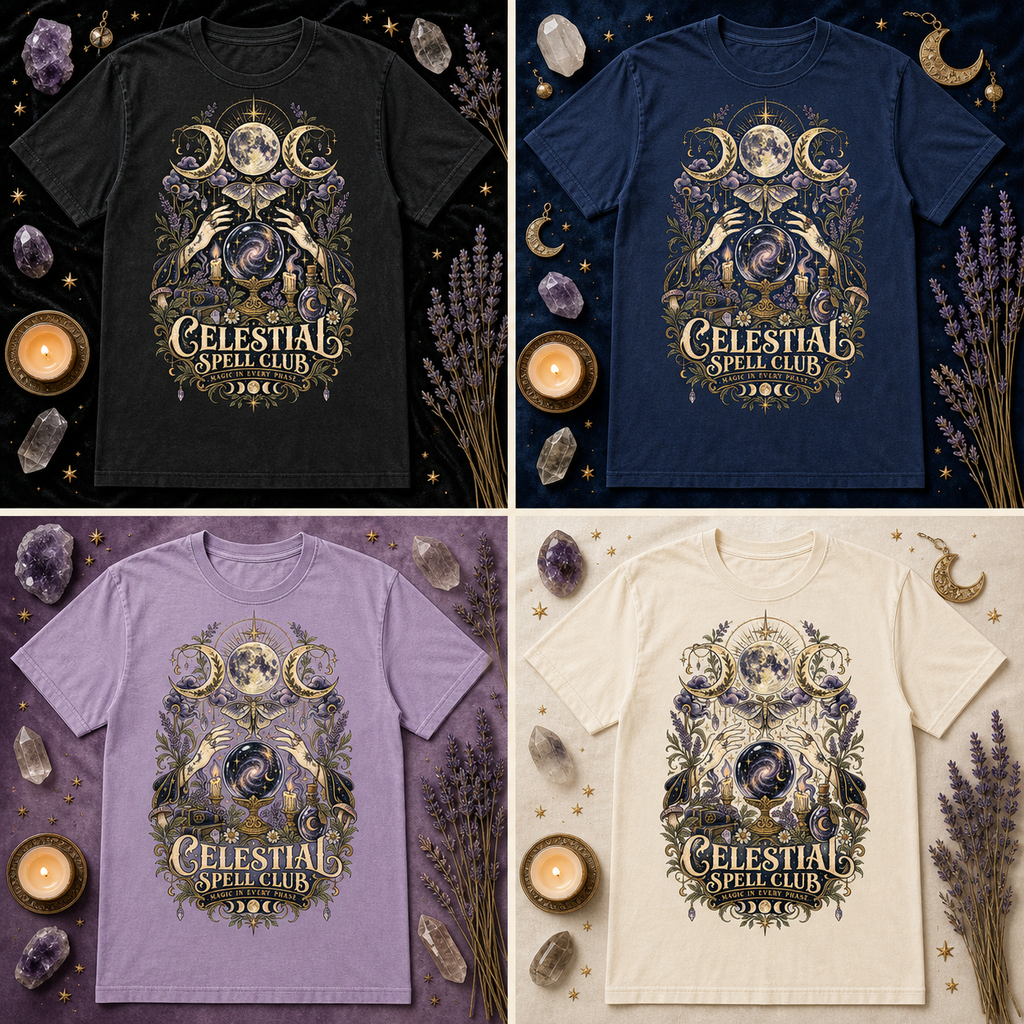 Celestial Spell Club Comfort Colors Shirt, Witchy Moon Halloween Tee