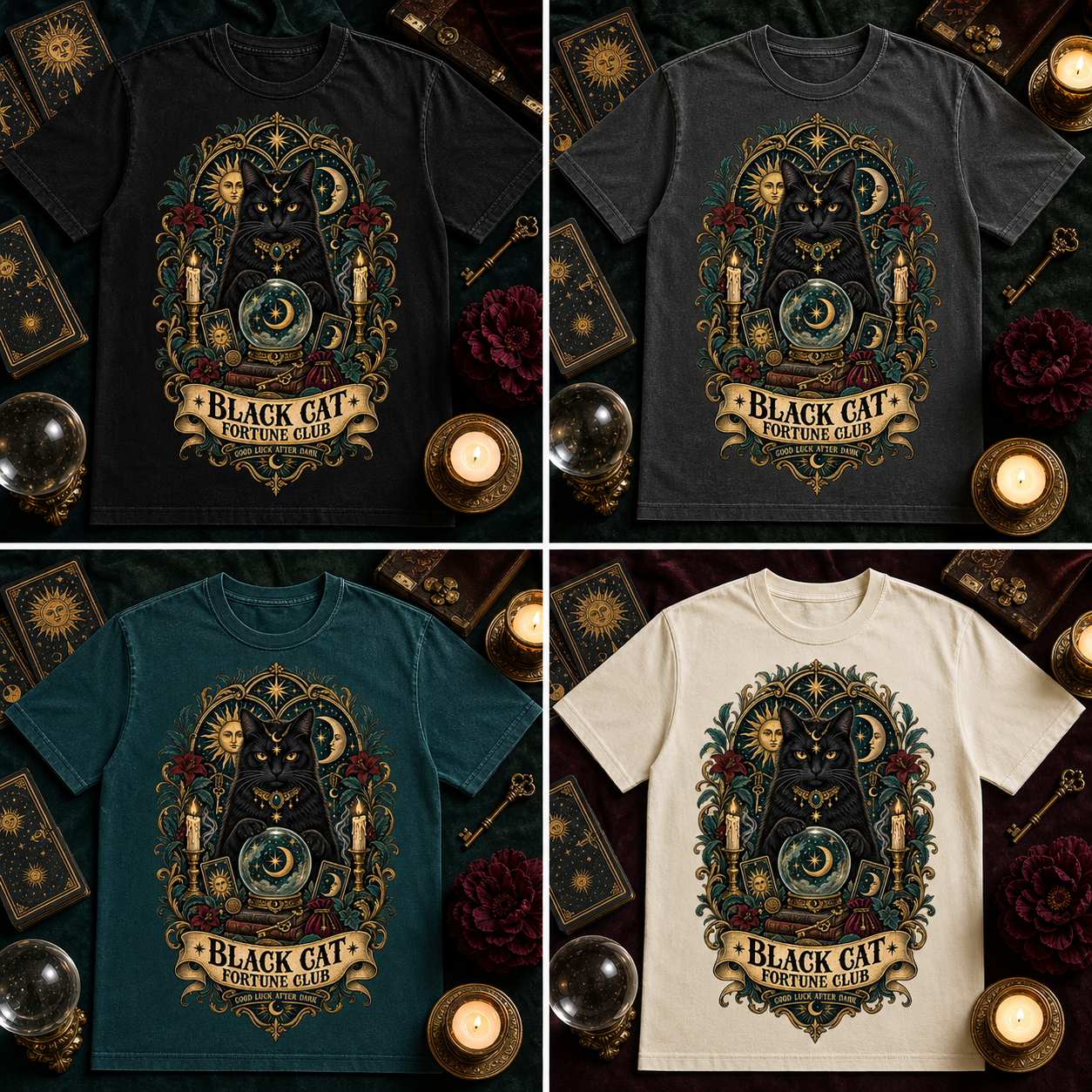 Black Cat Fortune Club Comfort Colors Shirt, Mystic Halloween Tee