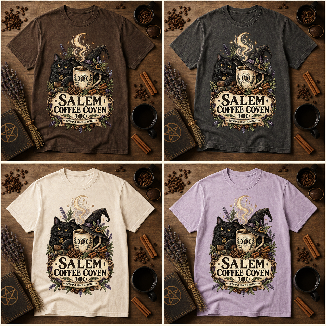 Salem Coffee Coven Comfort Colors Shirt, Witchy Coffee Halloween Tee