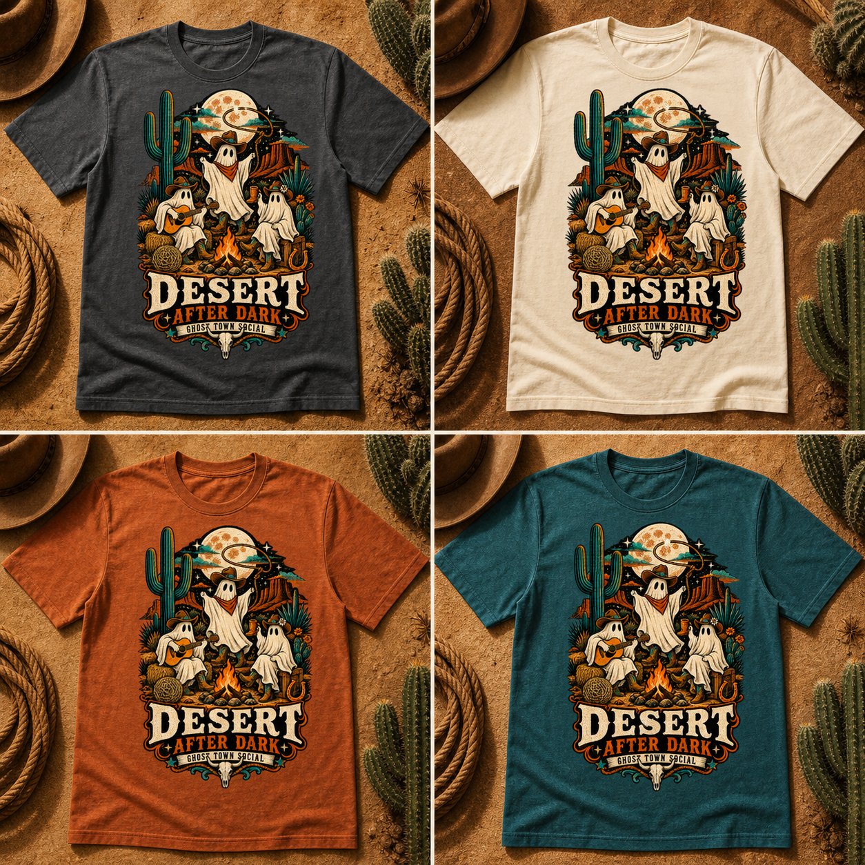 Desert After Dark Comfort Colors Shirt, Western Halloween Ghost Tee