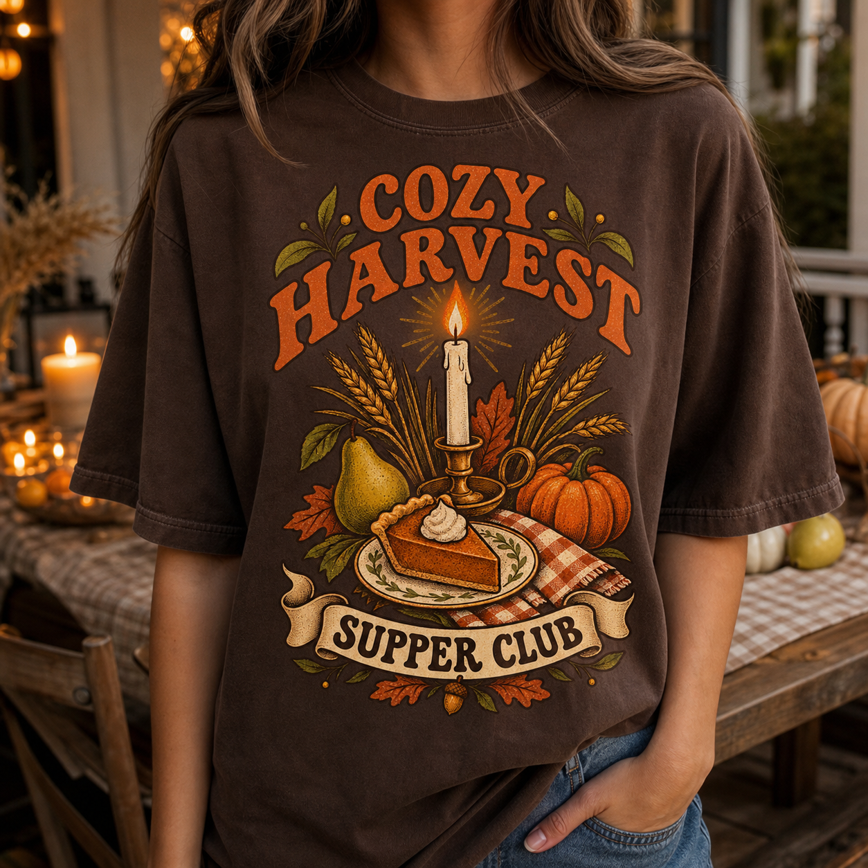 Cozy Harvest Supper Club Comfort Colors Shirt, Vintage Thanksgiving Tee