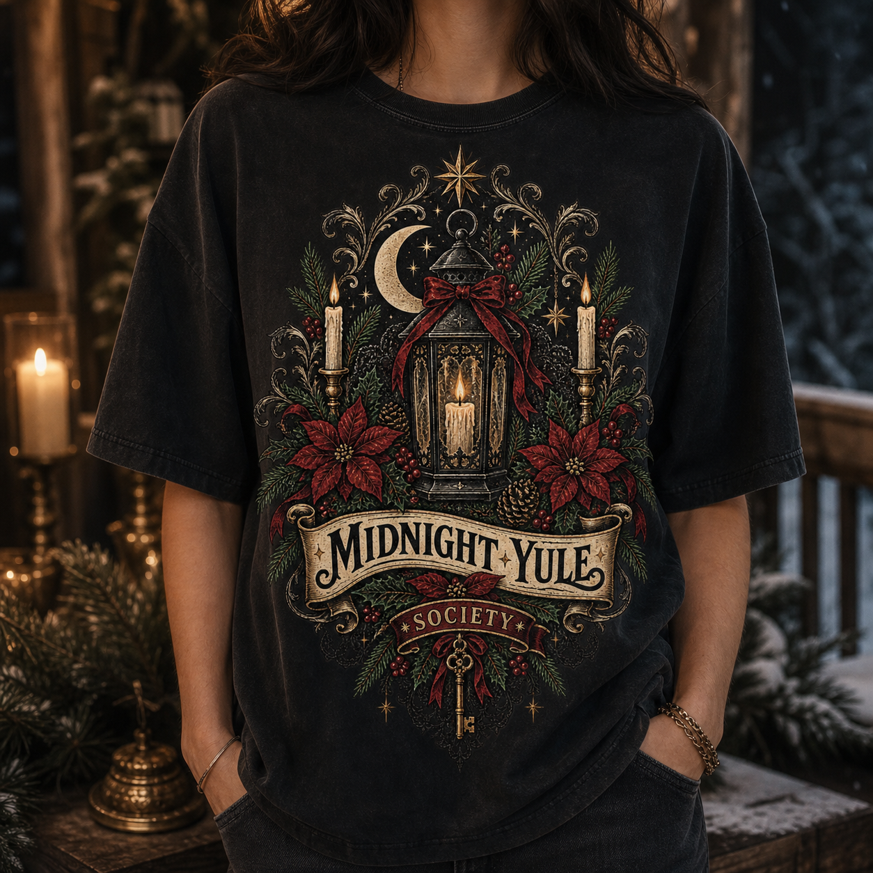 Midnight Yule Society Comfort Colors Shirt, Gothic Christmas Tee