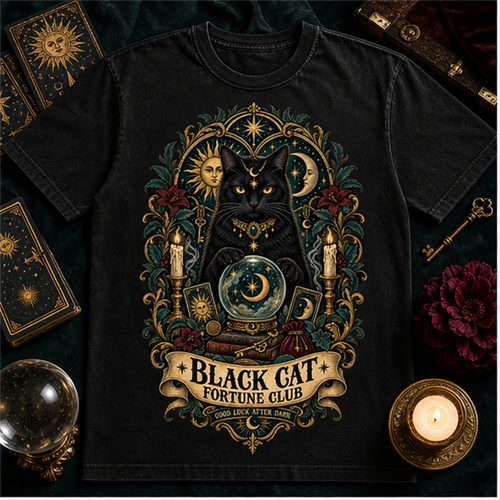 Black Cat Fortune Club Comfort Colors Shirt, Mystic Halloween Tee