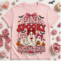 Pink Spooky Social Club Comfort Colors Shirt, Coquette Halloween Tee