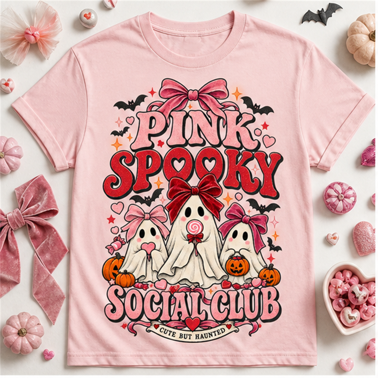 Pink Spooky Social Club Comfort Colors Shirt, Coquette Halloween Tee