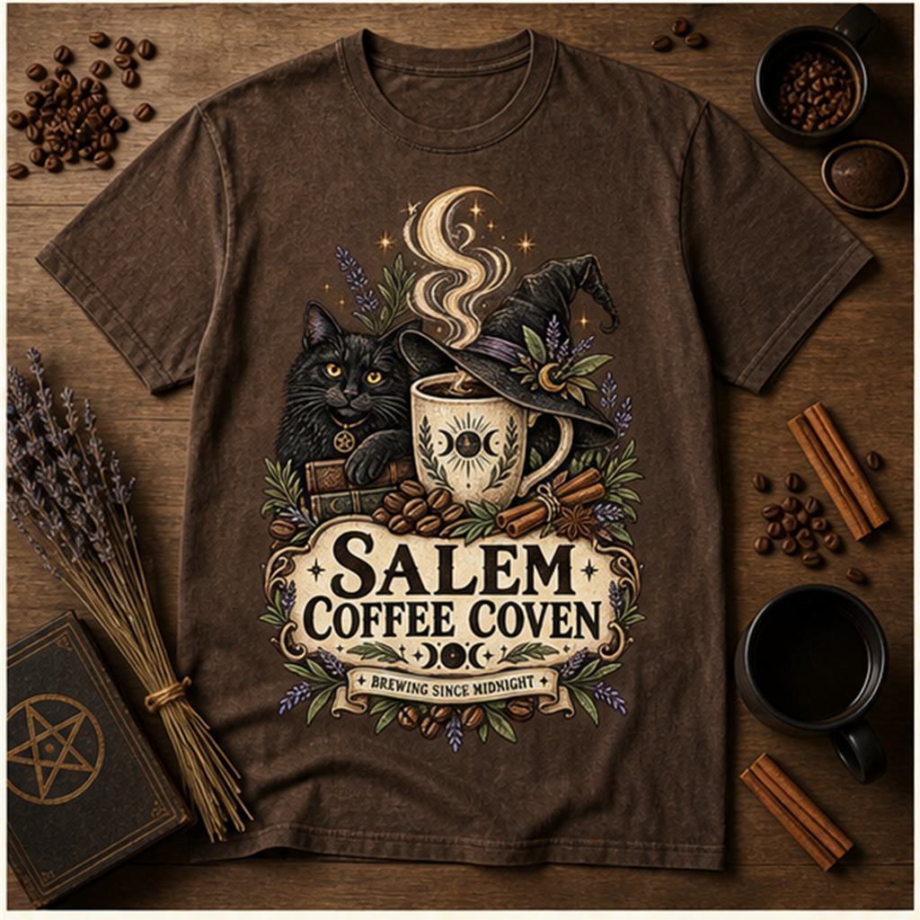 Salem Coffee Coven Comfort Colors Shirt, Witchy Coffee Halloween Tee