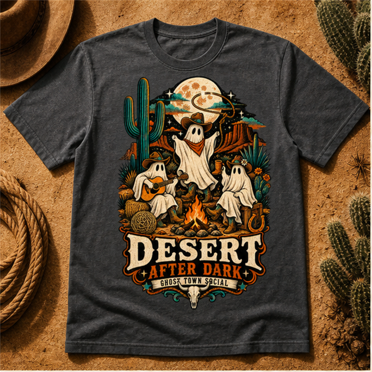 Desert After Dark Comfort Colors Shirt, Western Halloween Ghost Tee