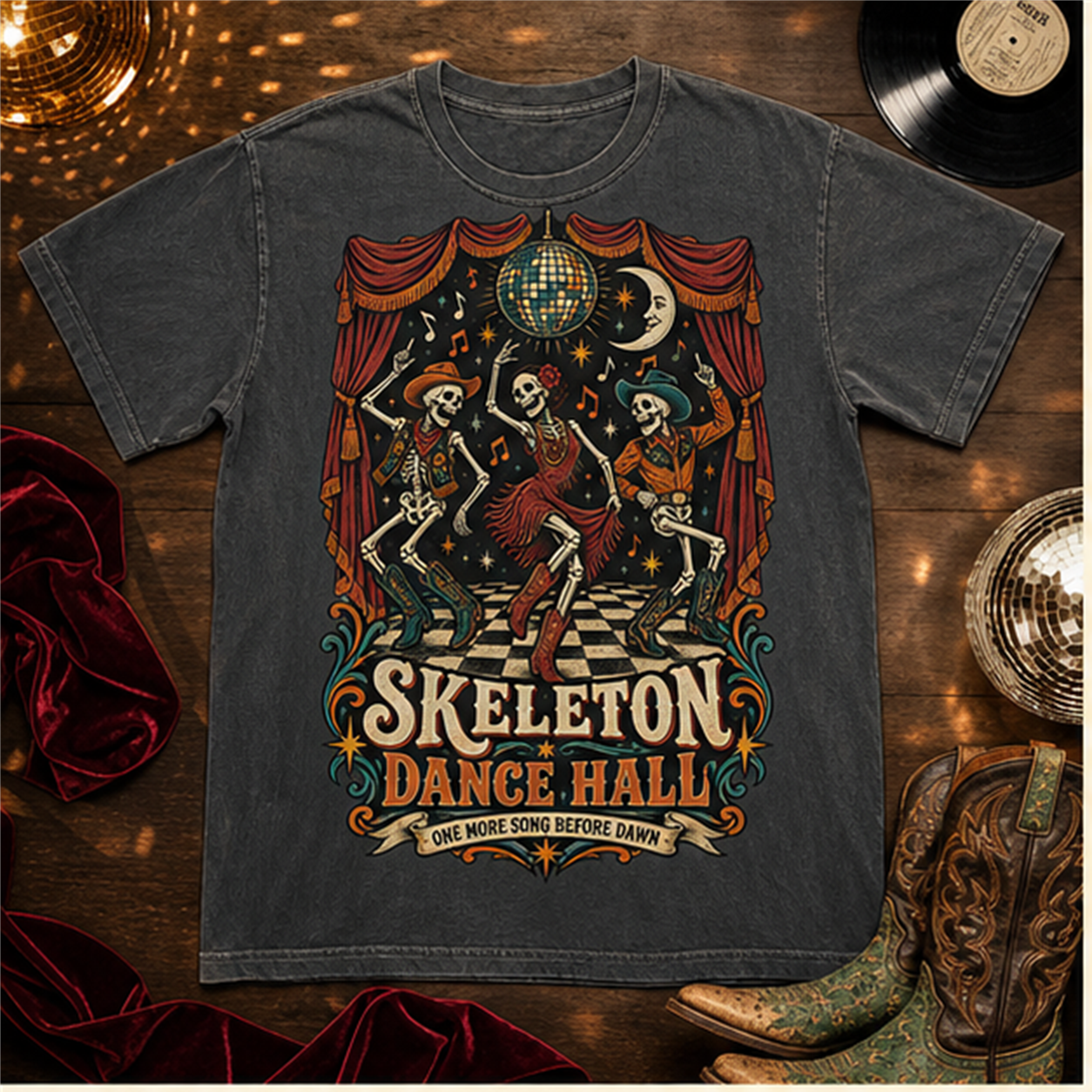 Skeleton Dance Hall Comfort Colors Shirt, Vintage Dancing Skeleton Tee