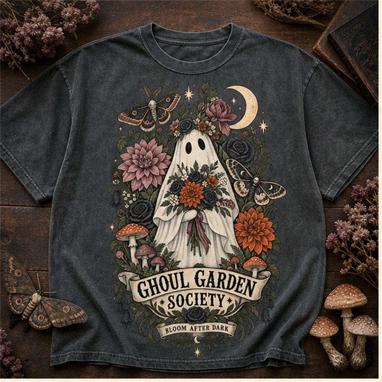Ghoul Garden Society Comfort Colors Shirt, Cute Floral Ghost Tee