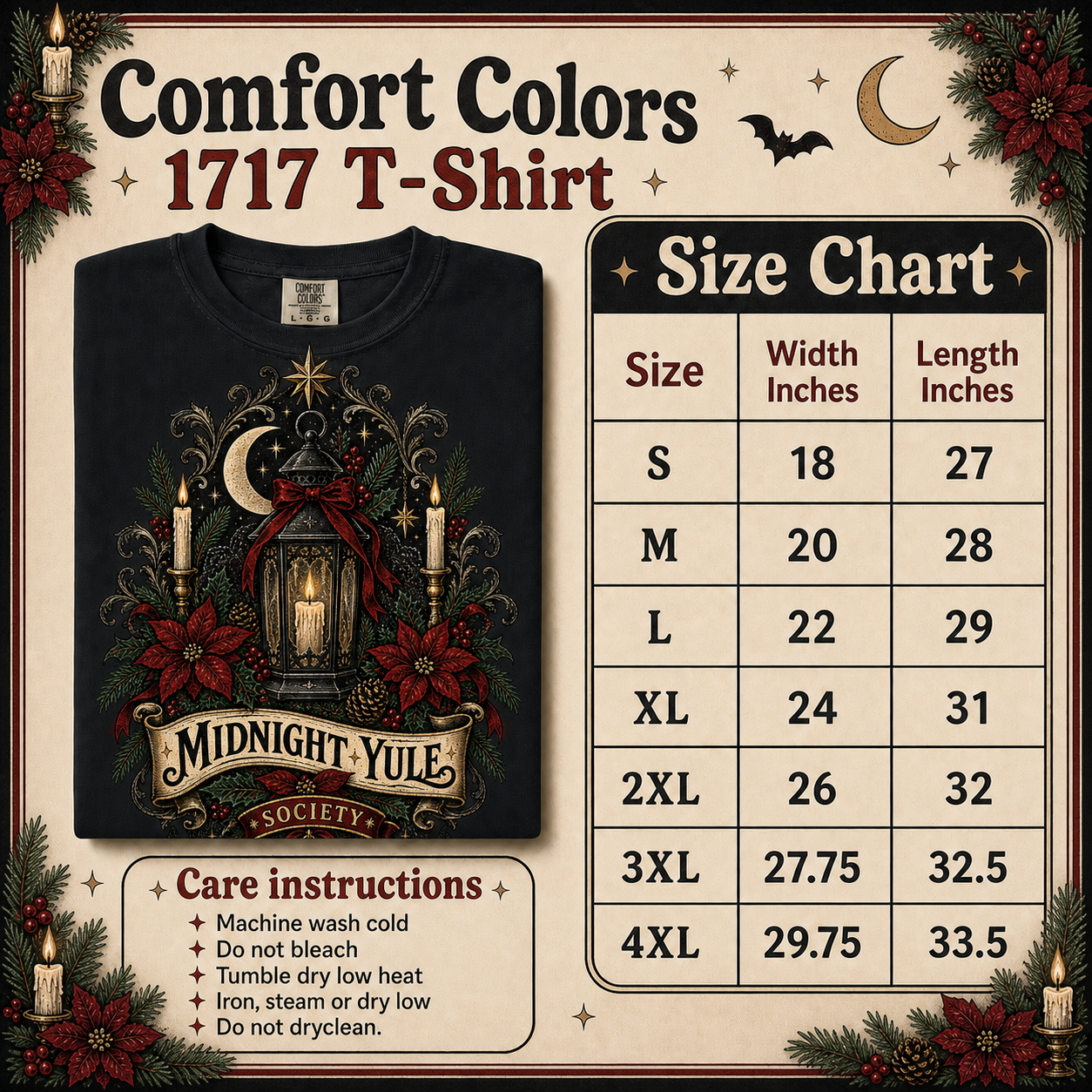 Midnight Yule Society Comfort Colors Shirt, Gothic Christmas Tee