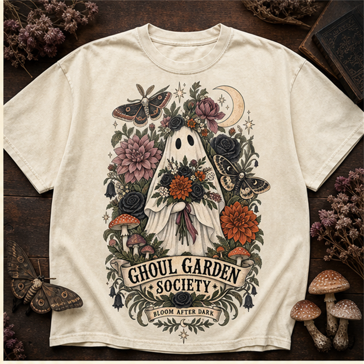 Ghoul Garden Society Comfort Colors Shirt, Cute Floral Ghost Tee