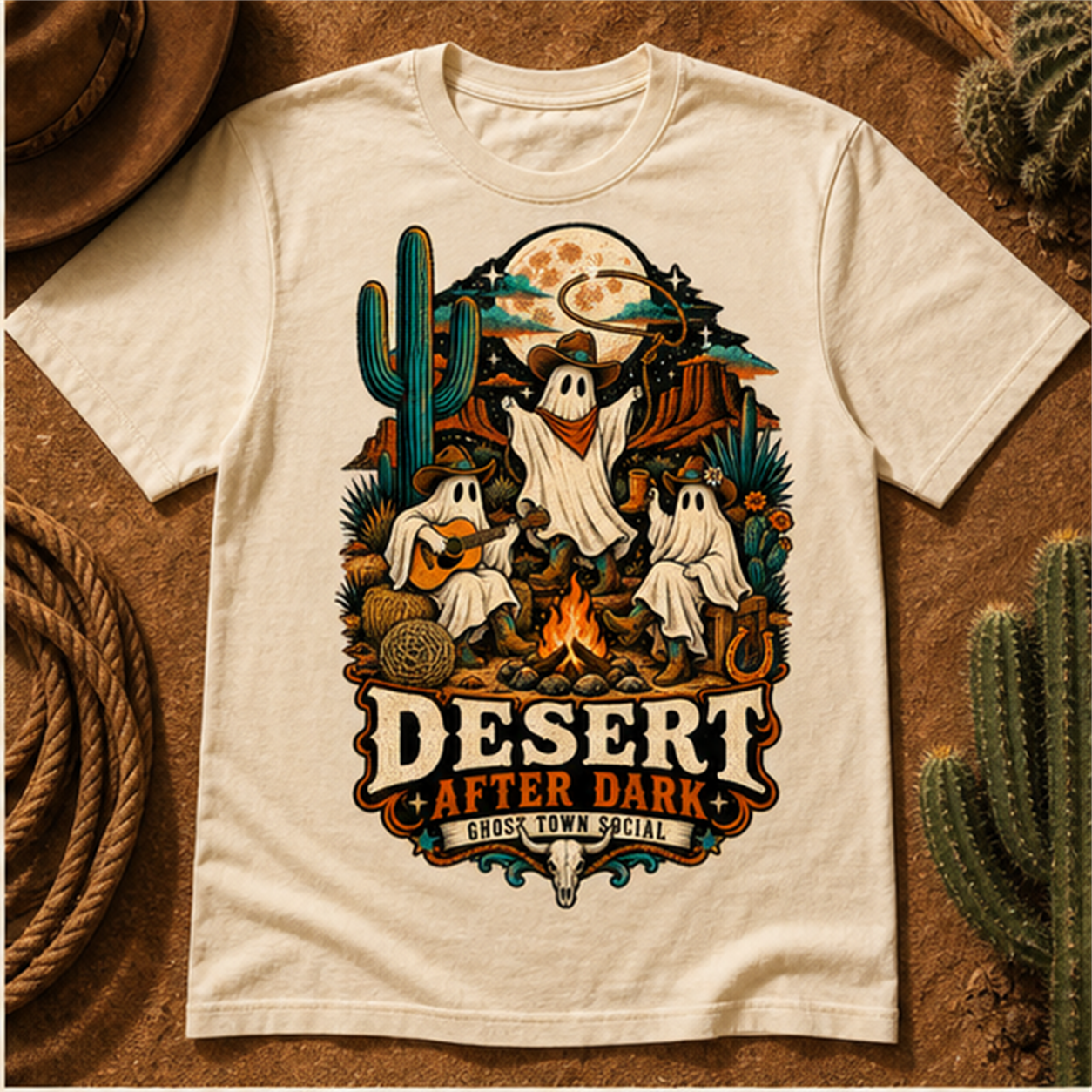 Desert After Dark Comfort Colors Shirt, Western Halloween Ghost Tee