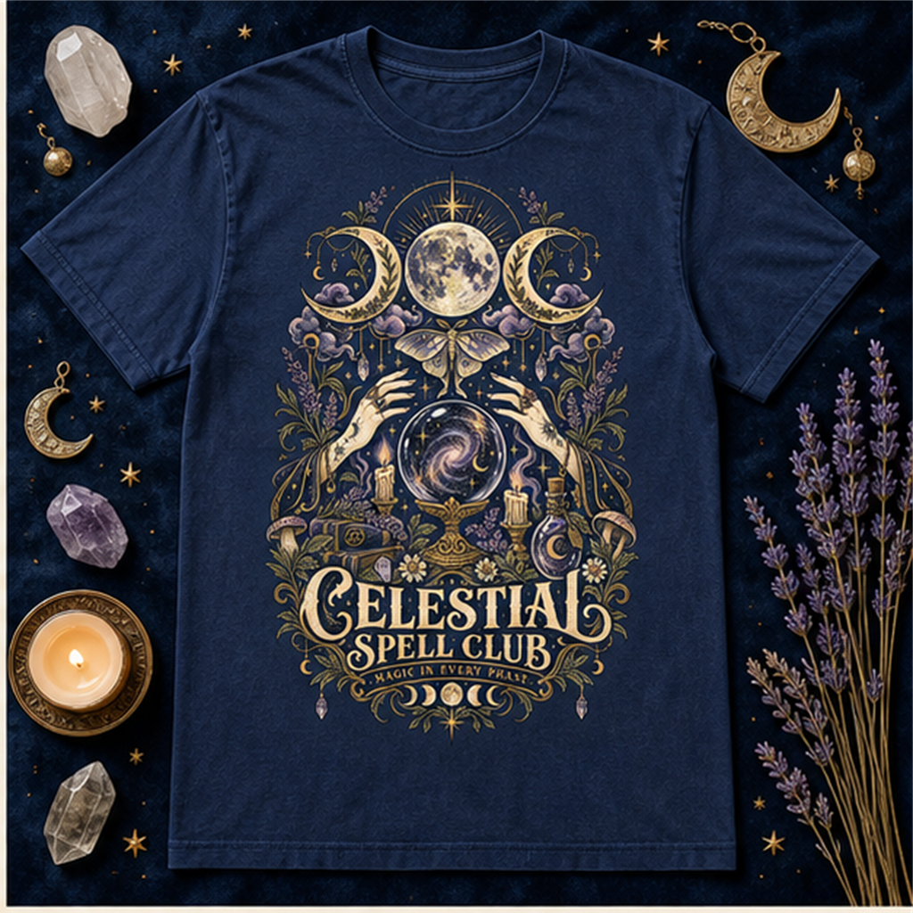 Celestial Spell Club Comfort Colors Shirt, Witchy Moon Halloween Tee