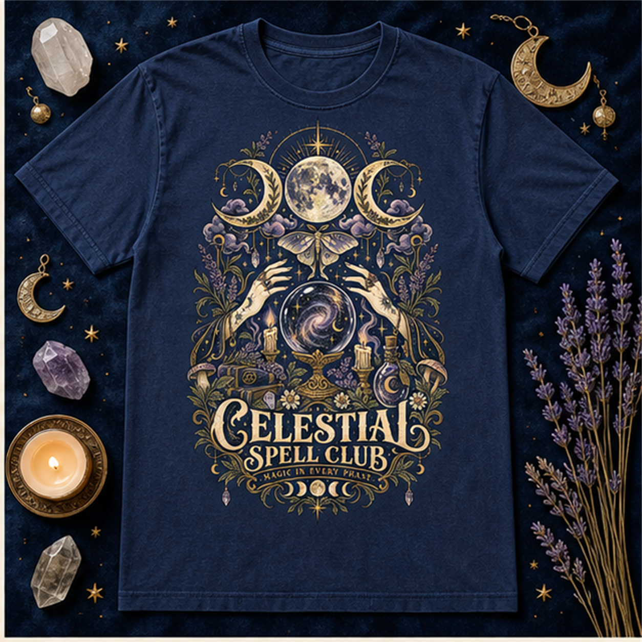 Celestial Spell Club Comfort Colors Shirt, Witchy Moon Halloween Tee
