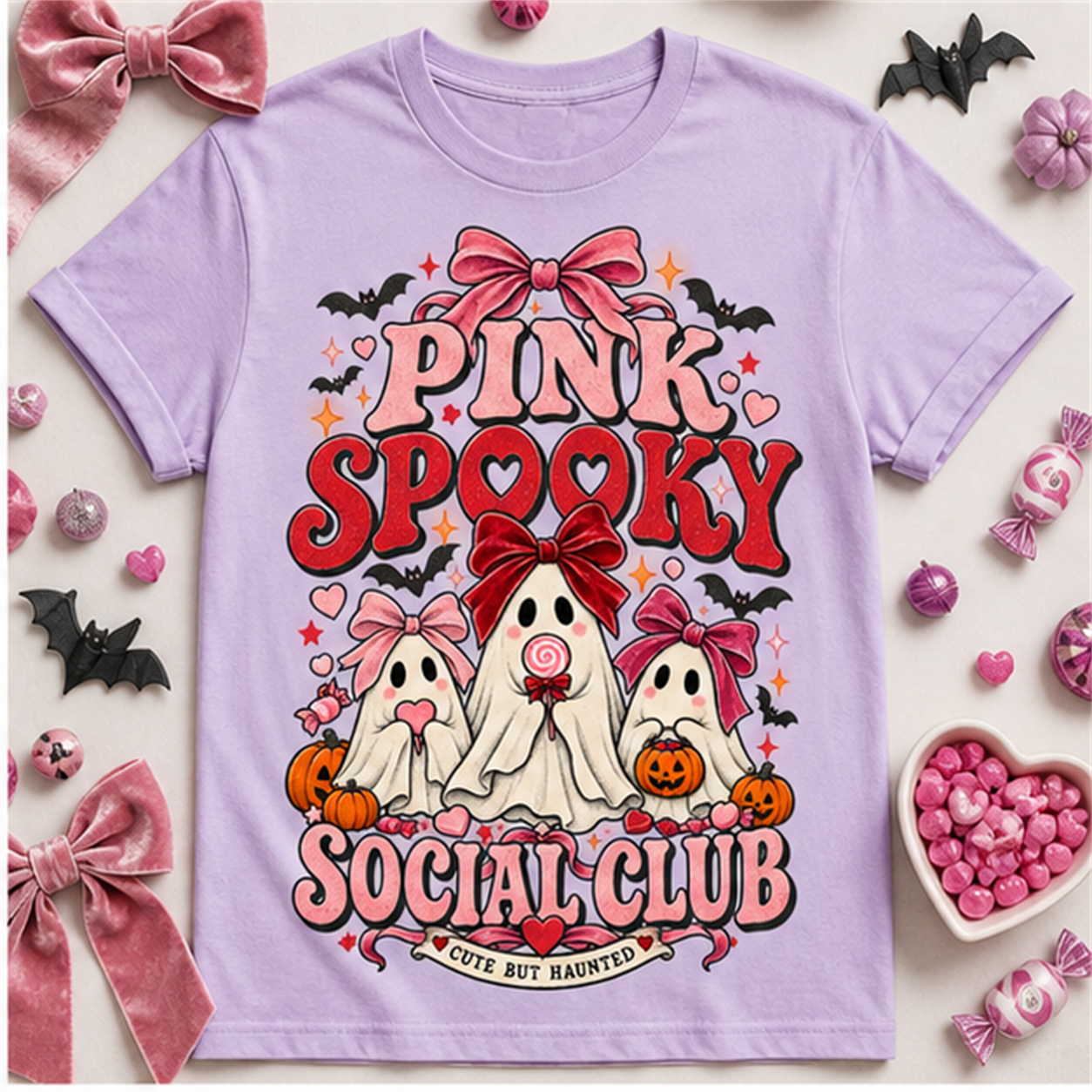 Pink Spooky Social Club Comfort Colors Shirt, Coquette Halloween Tee