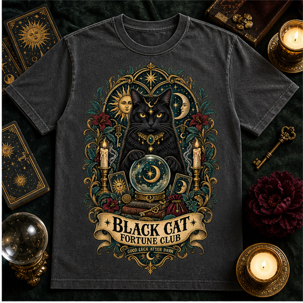 Black Cat Fortune Club Comfort Colors Shirt, Mystic Halloween Tee