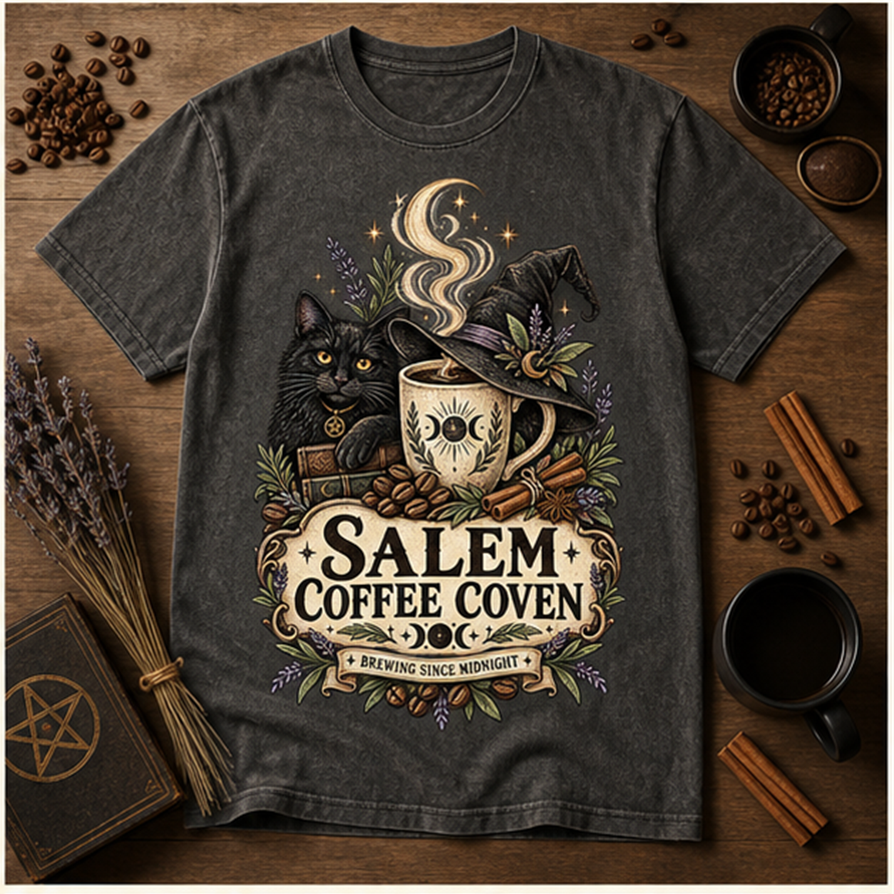 Salem Coffee Coven Comfort Colors Shirt, Witchy Coffee Halloween Tee