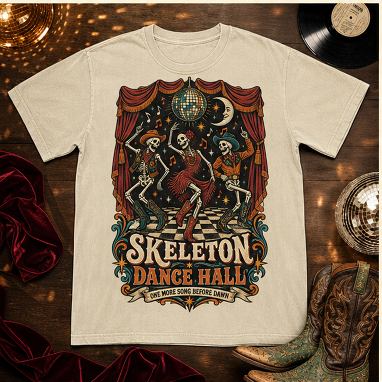 Skeleton Dance Hall Comfort Colors Shirt, Vintage Dancing Skeleton Tee