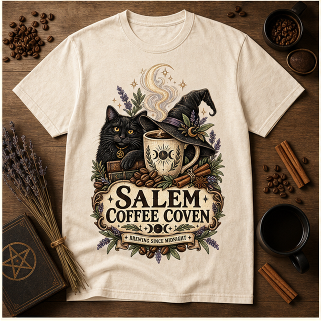Salem Coffee Coven Comfort Colors Shirt, Witchy Coffee Halloween Tee