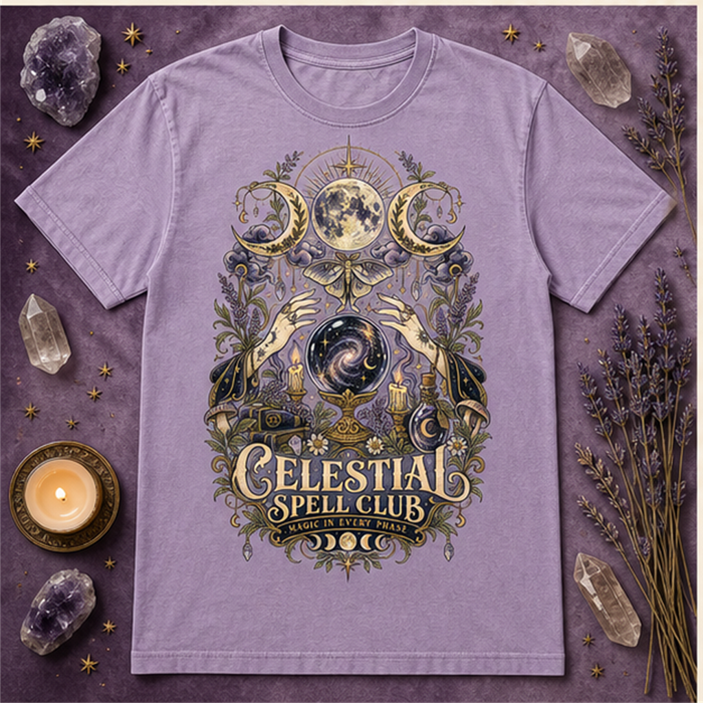 Celestial Spell Club Comfort Colors Shirt, Witchy Moon Halloween Tee