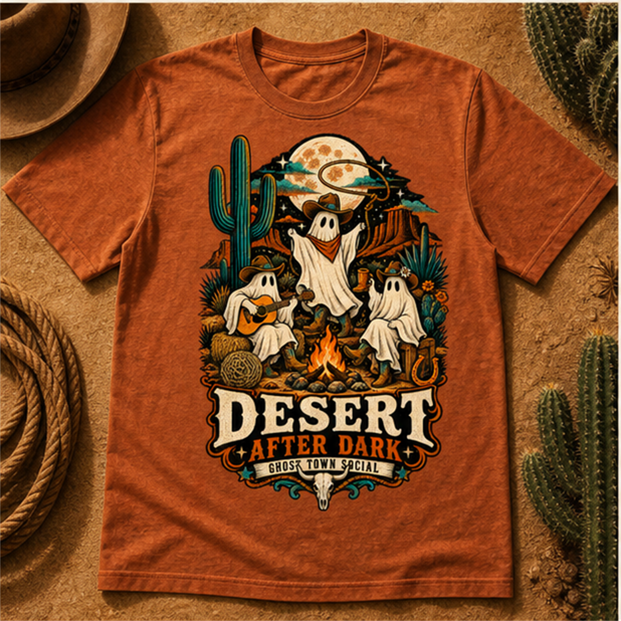 Desert After Dark Comfort Colors Shirt, Western Halloween Ghost Tee