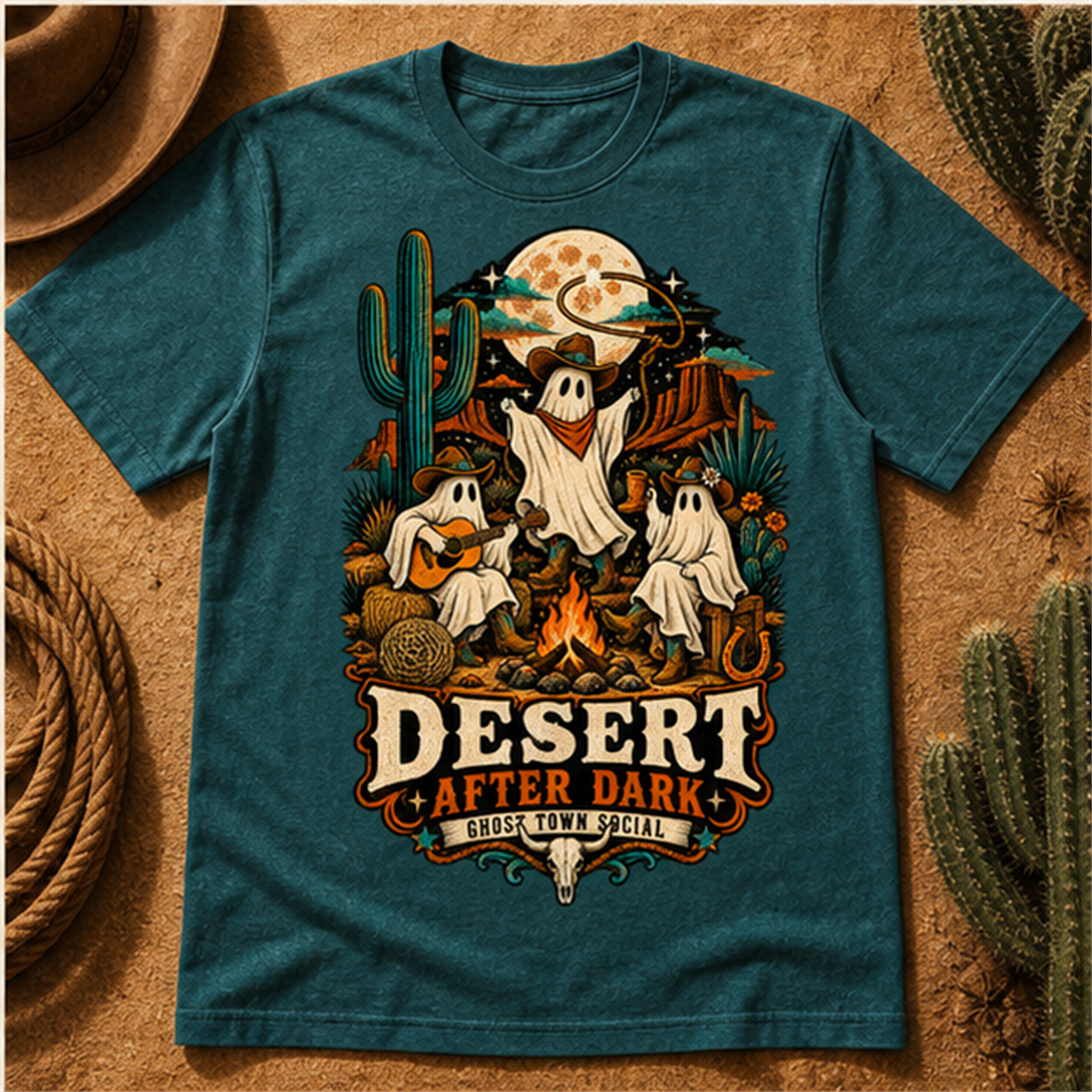 Desert After Dark Comfort Colors Shirt, Western Halloween Ghost Tee