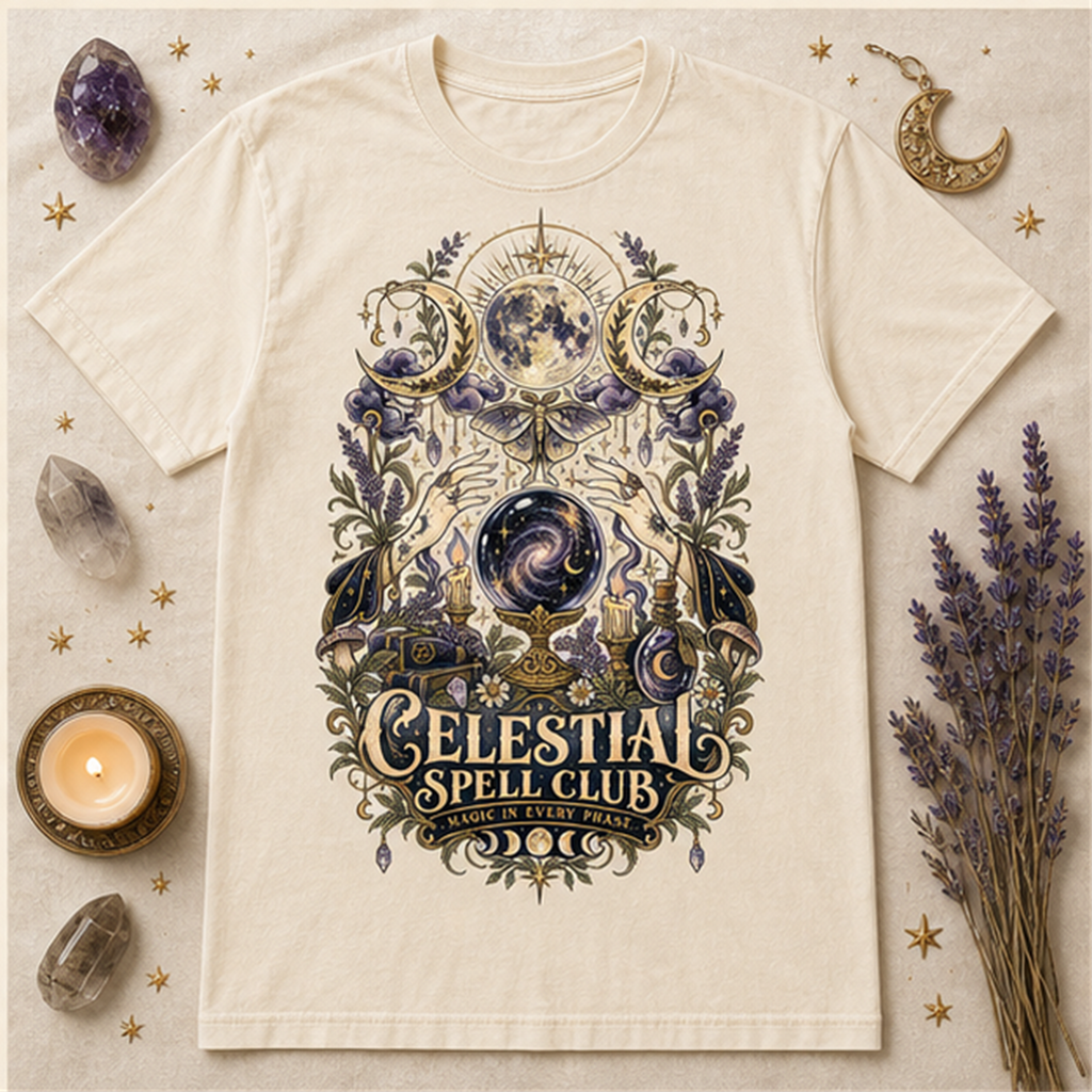 Celestial Spell Club Comfort Colors Shirt, Witchy Moon Halloween Tee