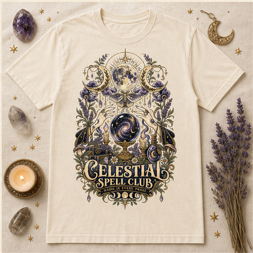 Celestial Spell Club Comfort Colors Shirt, Witchy Moon Halloween Tee