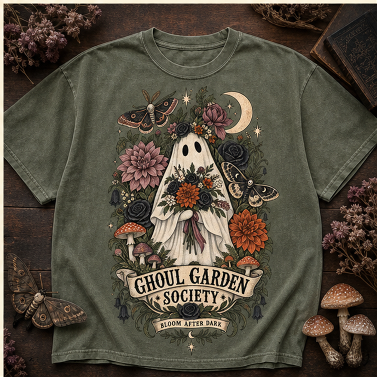 Ghoul Garden Society Comfort Colors Shirt, Cute Floral Ghost Tee