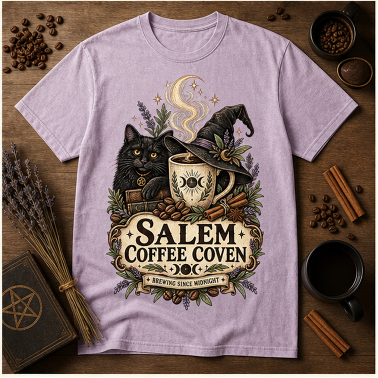 Salem Coffee Coven Comfort Colors Shirt, Witchy Coffee Halloween Tee