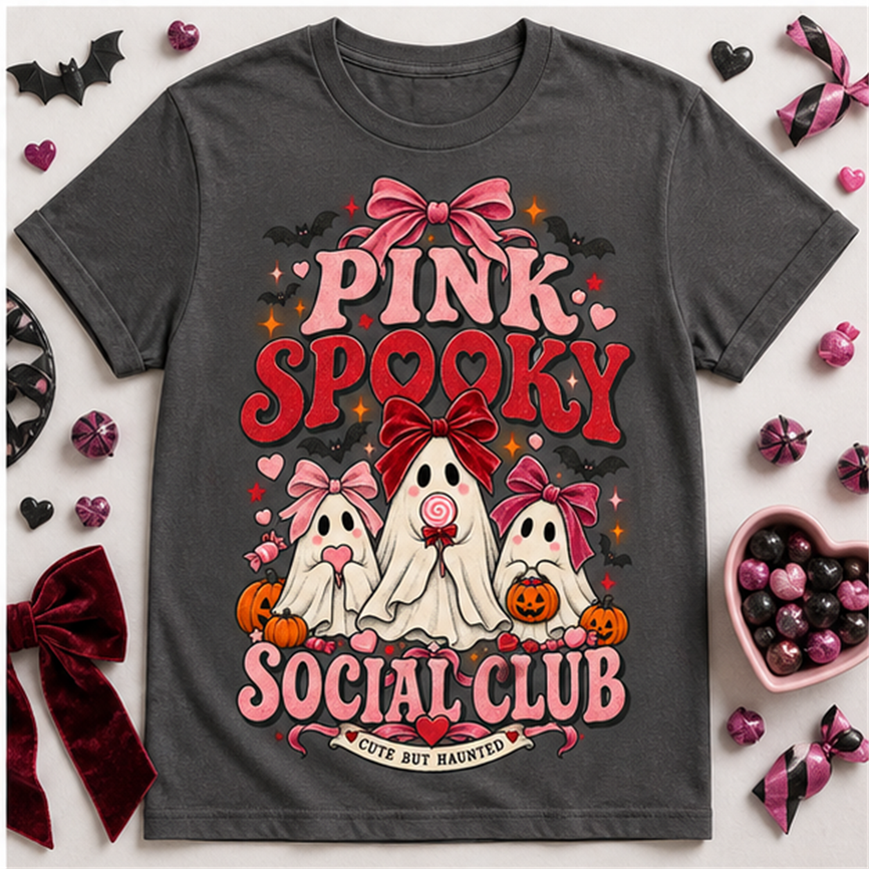 Pink Spooky Social Club Comfort Colors Shirt, Coquette Halloween Tee