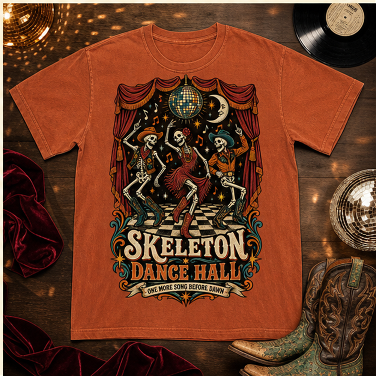 Skeleton Dance Hall Comfort Colors Shirt, Vintage Dancing Skeleton Tee
