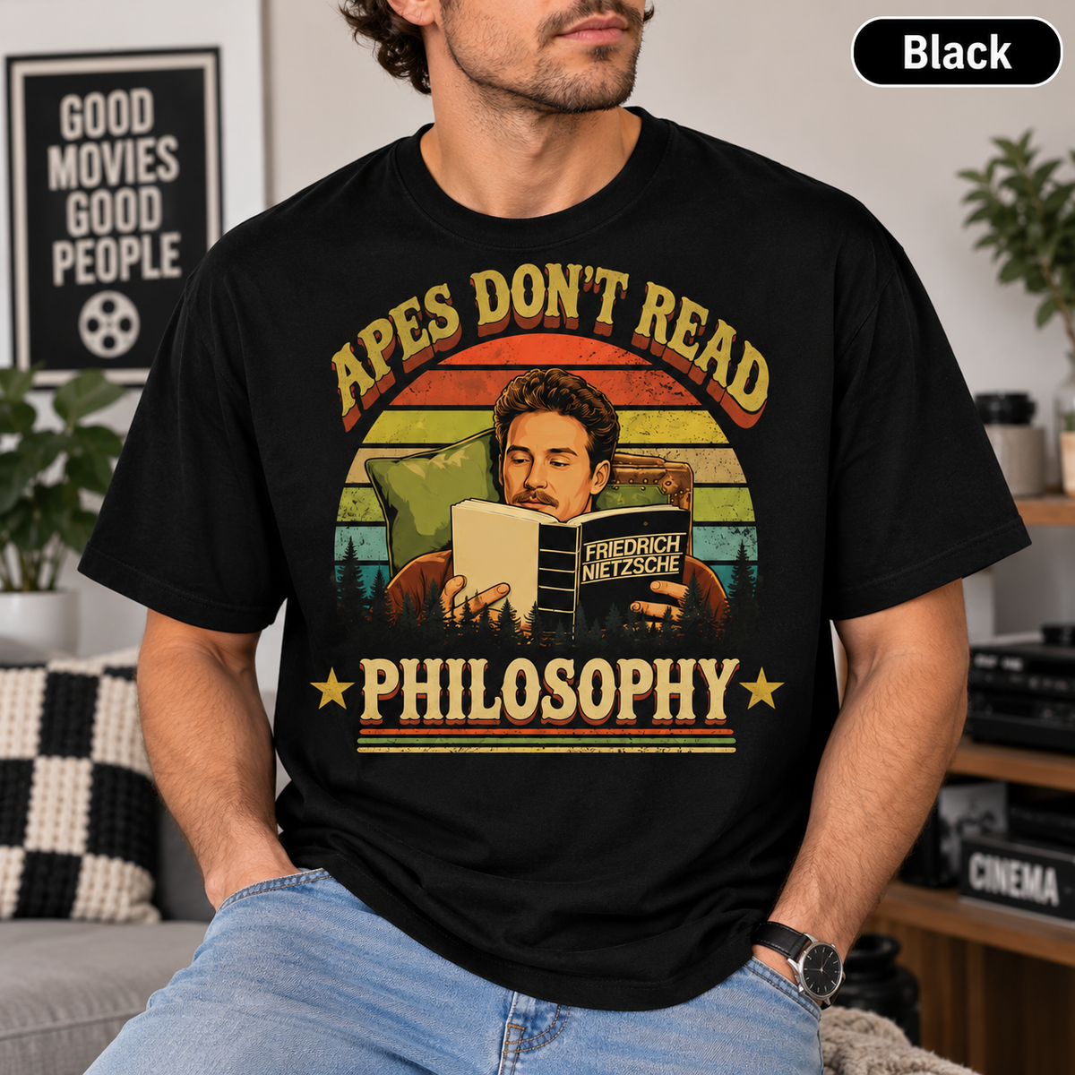 Apes Don't Read Philosophy Vintage T-Shirt, Retro Movie Quote Graphic Tee