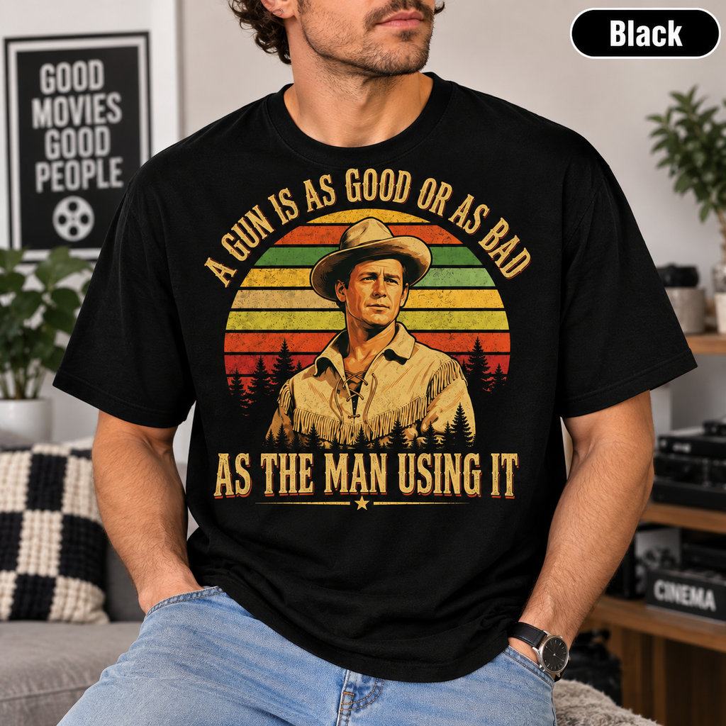 A Gun Is As Good Or As Bad As The Man Using It Vintage T-Shirt, Retro Western Movie Quote Graphic Tee