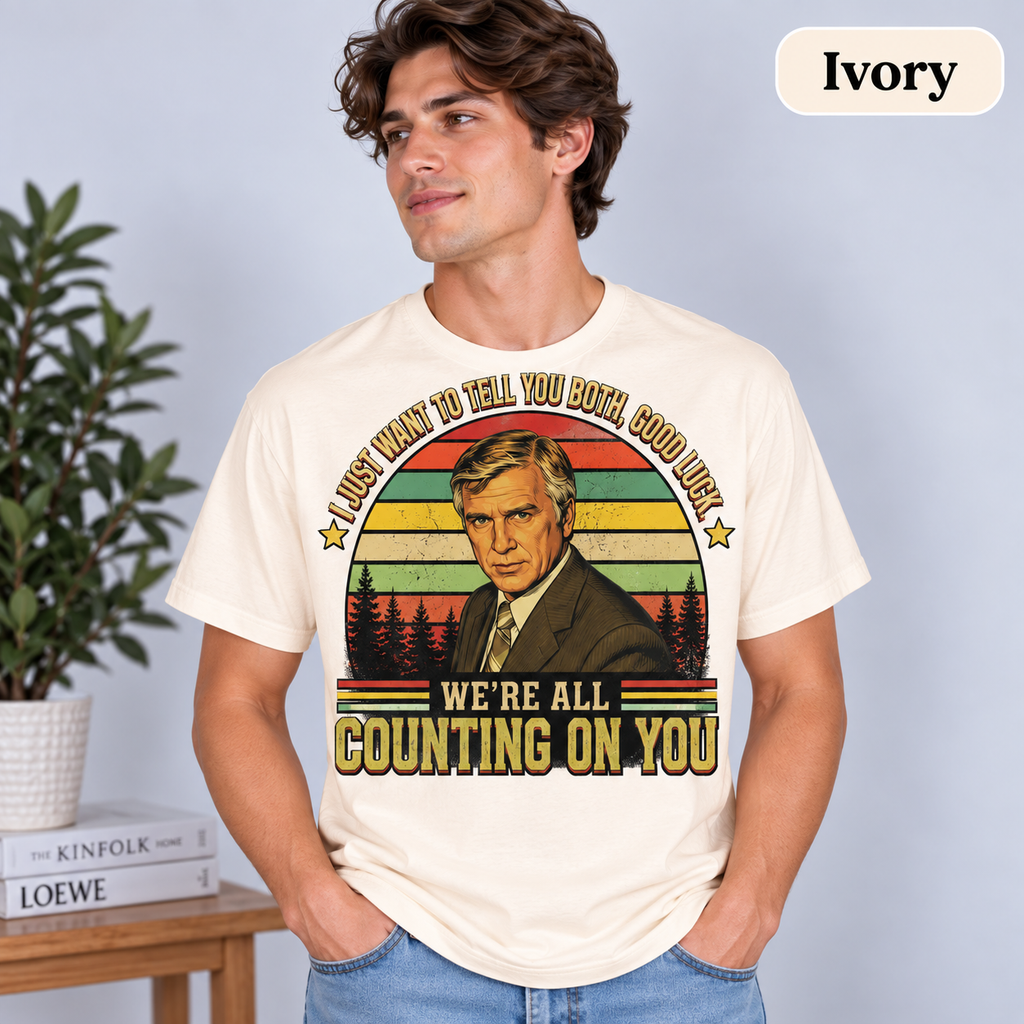 Airplane! Vintage T-Shirt, Rumack "We're All Counting On You" Movie Quote Graphic Tee