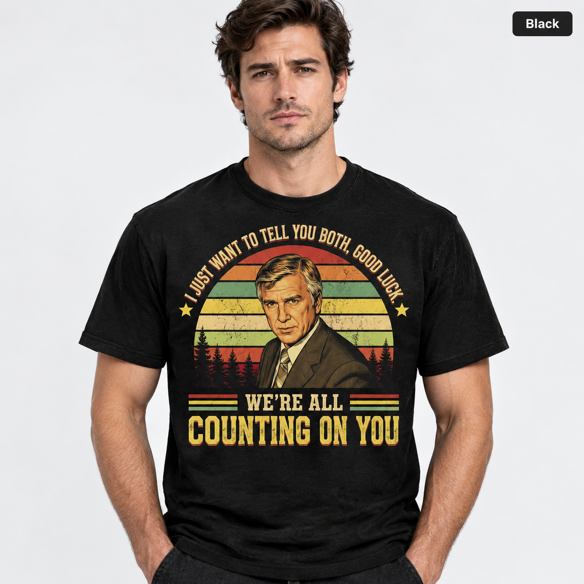 Airplane! Vintage T-Shirt, Rumack "We're All Counting On You" Movie Quote Graphic Tee