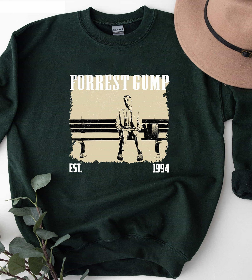 Forrest Gump 1994 T-Shirt, Retro Bench Silhouette Movie Graphic Tee