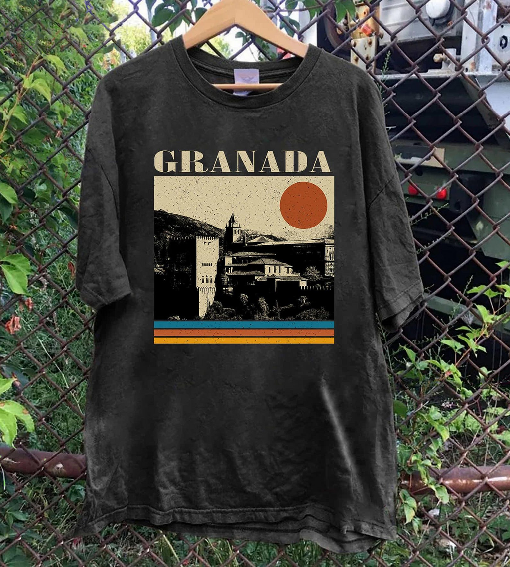 Granada Spain Alhambra T-Shirt, Vintage Retro Sunset Skyline Graphic Tee, Spanish Travel Shirt