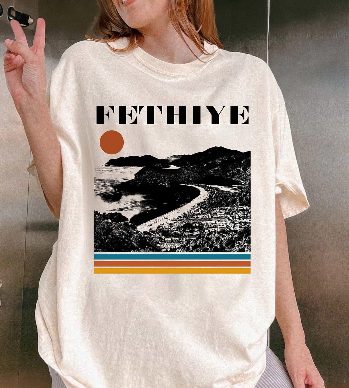 Fethiye Turkey T-Shirt, Retro Sunset Turkish Riviera Travel Tee