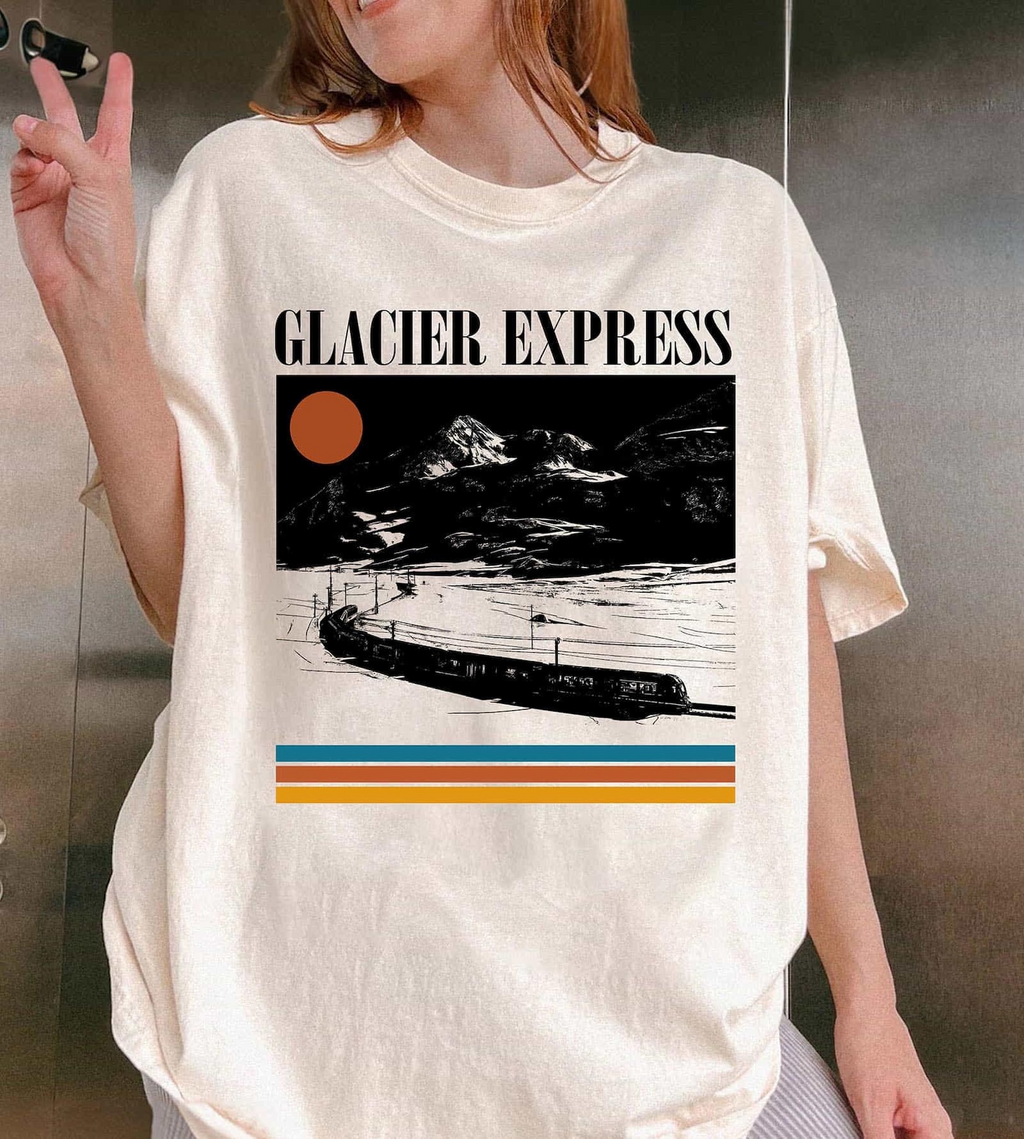Glacier Express Switzerland T-Shirt, Retro Swiss Alps Scenic Train Travel Tee