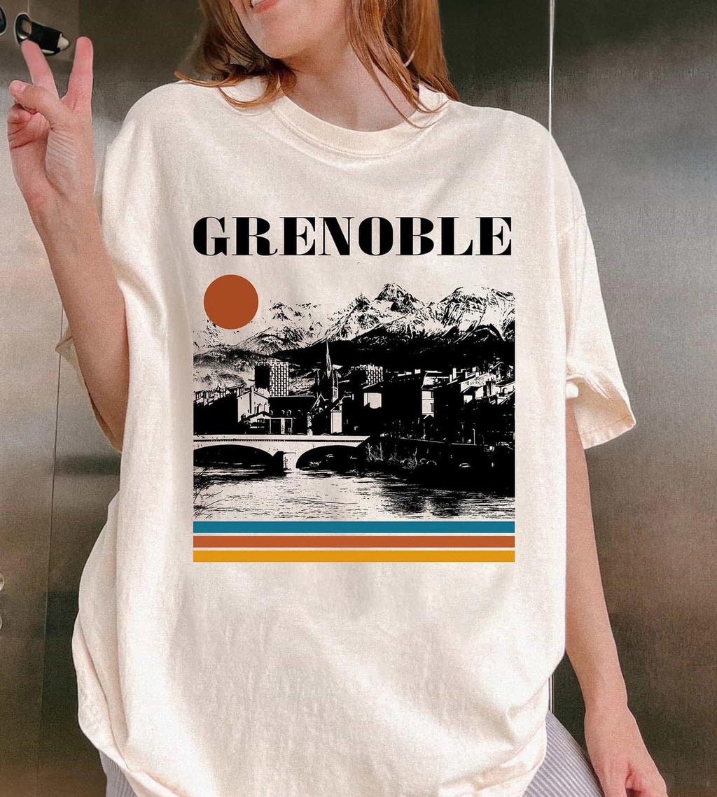 Grenoble France Alps T-Shirt, Vintage Retro Sunset Mountain Graphic Tee, French Travel Shirt