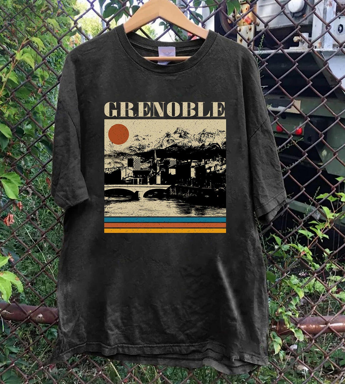 Grenoble France Alps T-Shirt, Vintage Retro Sunset Mountain Graphic Tee, French Travel Shirt