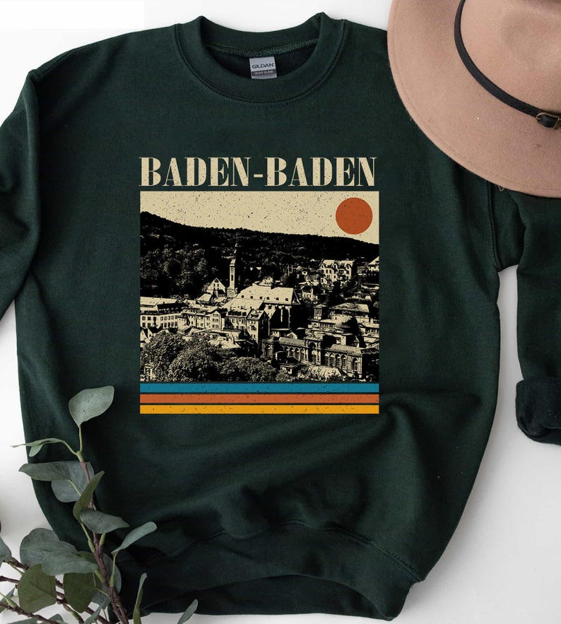 Baden-Baden Skyline Retro T-Shirt, Germany Travel Graphic Tee