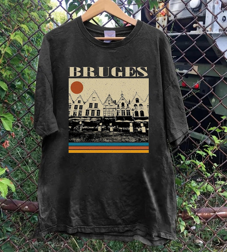 Bruges Retro Sunset T-Shirt, Belgium Medieval City Graphic Tee