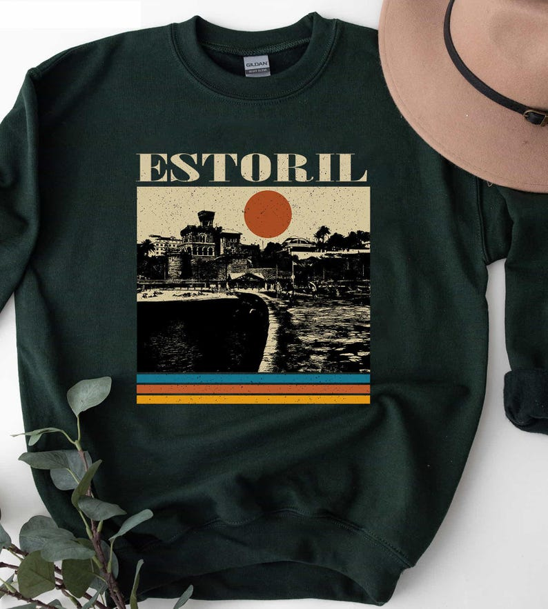 Estoril Portugal T-Shirt, Retro Sunset Coastal Travel Graphic Tee