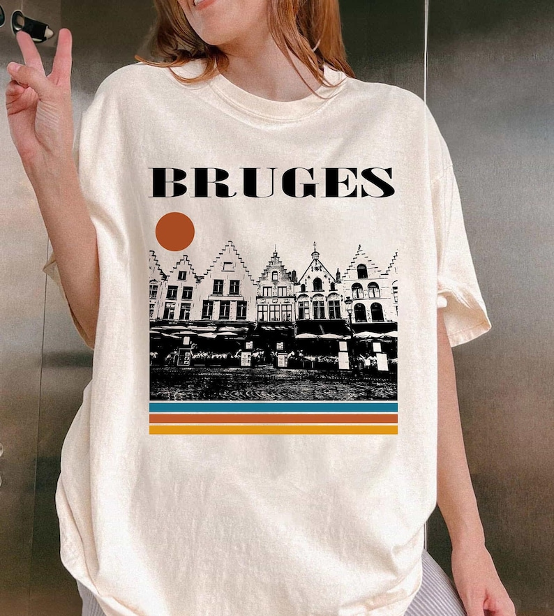 Bruges Retro Sunset T-Shirt, Belgium Medieval City Graphic Tee