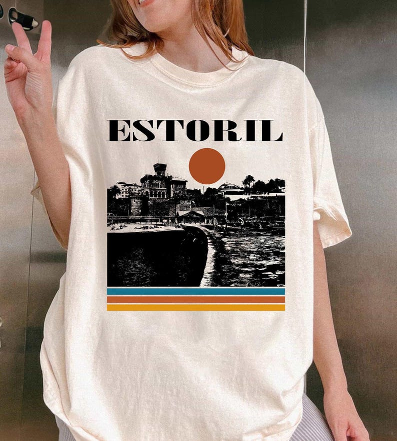 Estoril Portugal T-Shirt, Retro Sunset Coastal Travel Graphic Tee