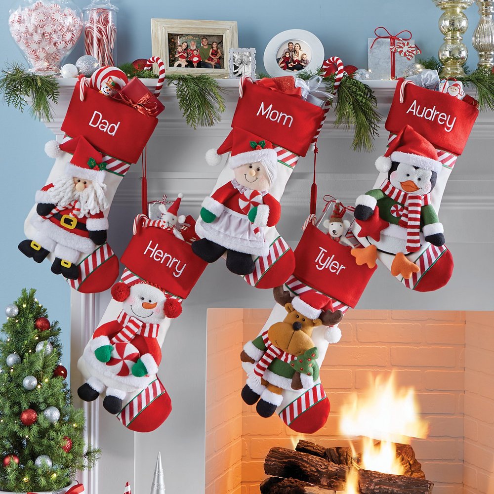 Candy Cane Family Christmas Stocking | Personalized Holiday Stocking | Custom Embroidered Christmas Mantel Decor