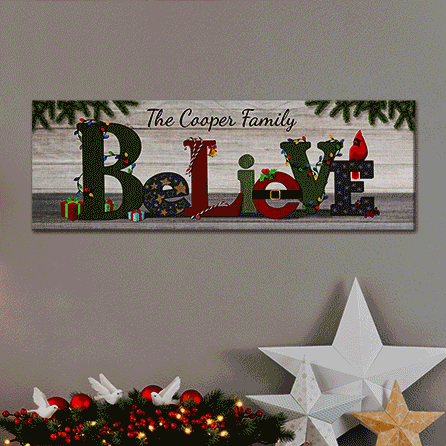 TwinkleBright® LED Believe Christmas Canvas | Personalized Lighted Holiday Wall Art | Illuminated Christmas Home Decor