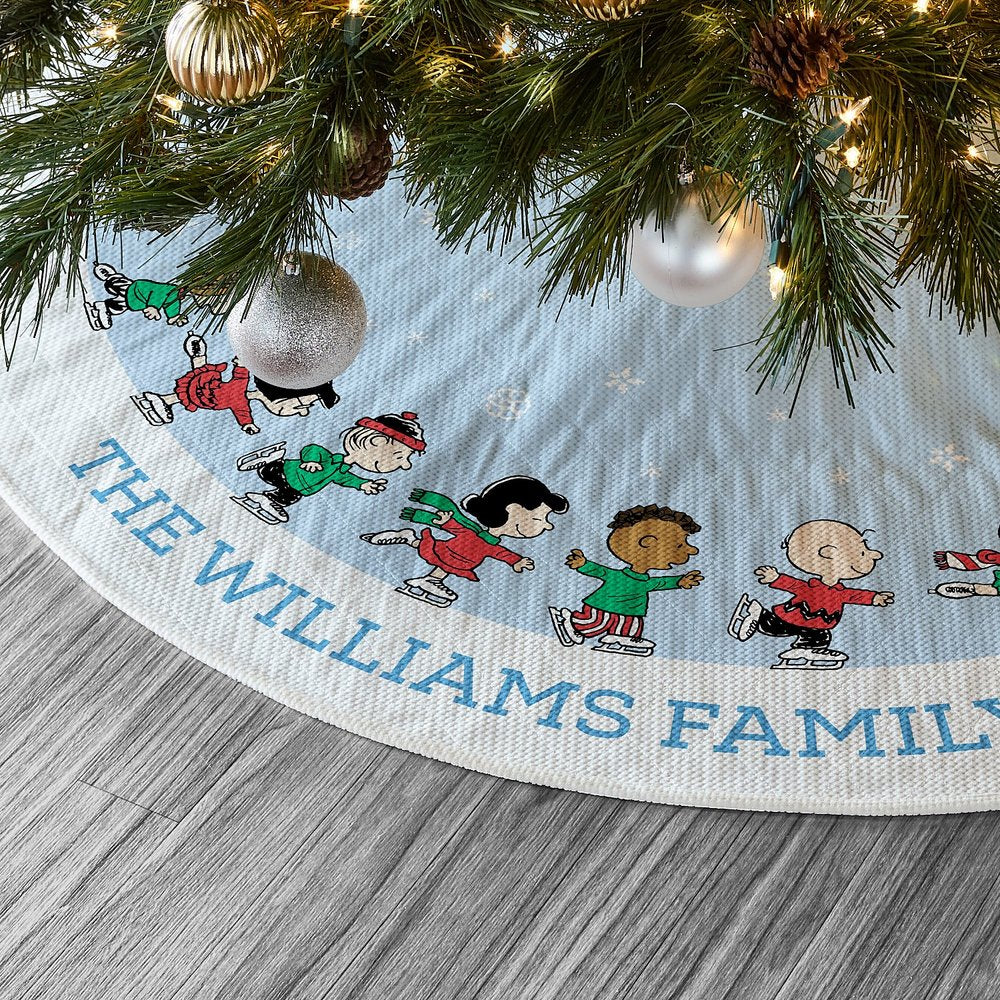 PEANUTS® Gang Winter Ice Skate Christmas Tree Skirt | Personalized Holiday Tree Skirt | Snoopy™ & Friends Christmas Decor